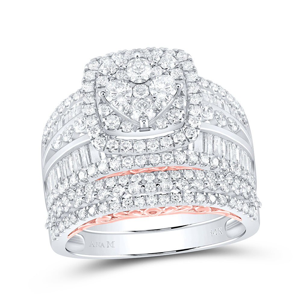 14kt Two-tone Gold Womens Round Diamond Bridal Wedding Engagement Ring Band Set 2-1/2 Cttw