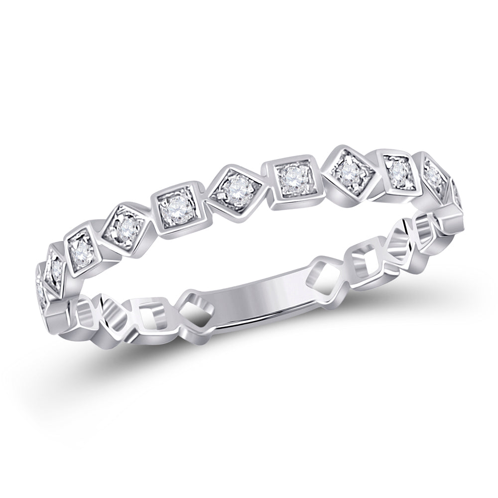 10K White Gold Womens Round Natural Diamond Squares Stackable Band Ring 1/10 CTW 1.02 Gram