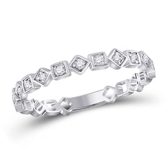 10K White Gold Womens Round Natural Diamond Squares Stackable Band Ring 1/10 CTW 1.02 Gram