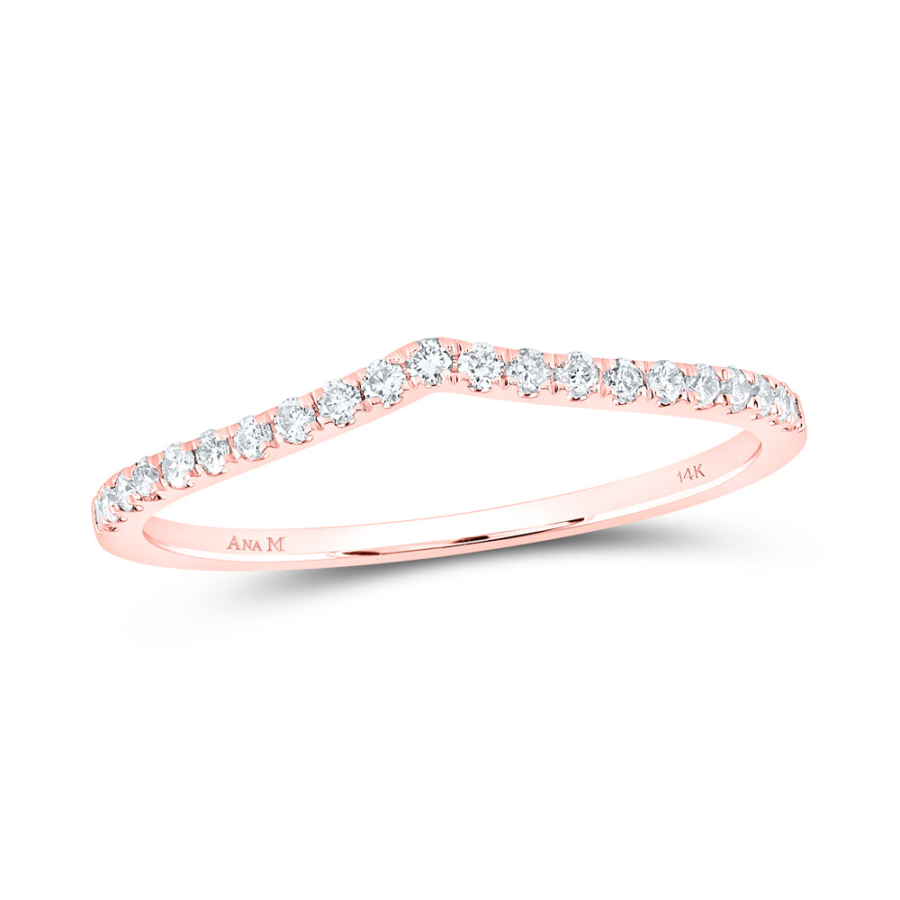 14K Rose Gold Womens Round Natural Diamond Chevron Stackable Band Ring 1/6 CTW 0.94 Gram
