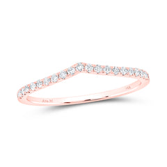 14K Rose Gold Womens Round Natural Diamond Chevron Stackable Band Ring 1/6 CTW 0.94 Gram