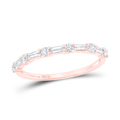 10kt Rose Gold Womens Round Baguette Diamond Stackable Band Ring 1/3 Cttw