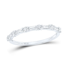 10kt White Gold Womens Round Baguette Diamond Stackable Band Ring 1/3 Cttw