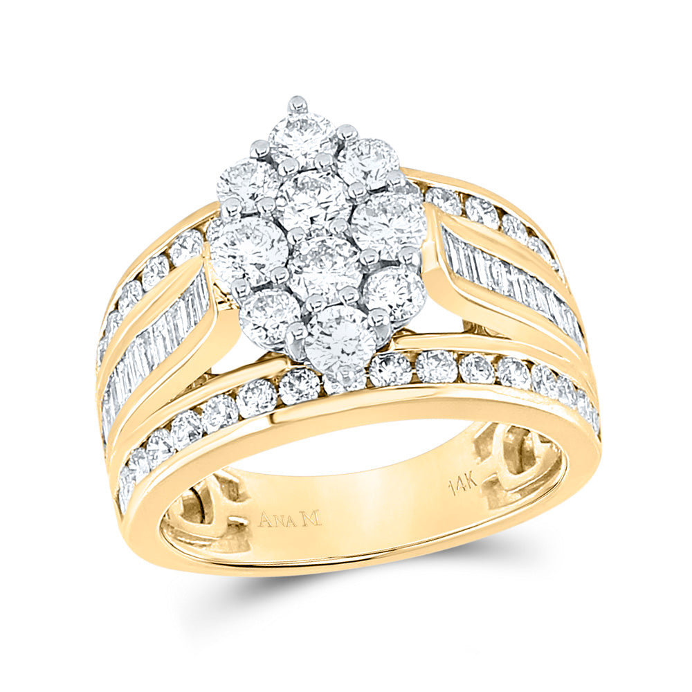 14kt Yellow Gold Womens Round Diamond Right Hand Cluster Ring 1-3/8 Cttw
