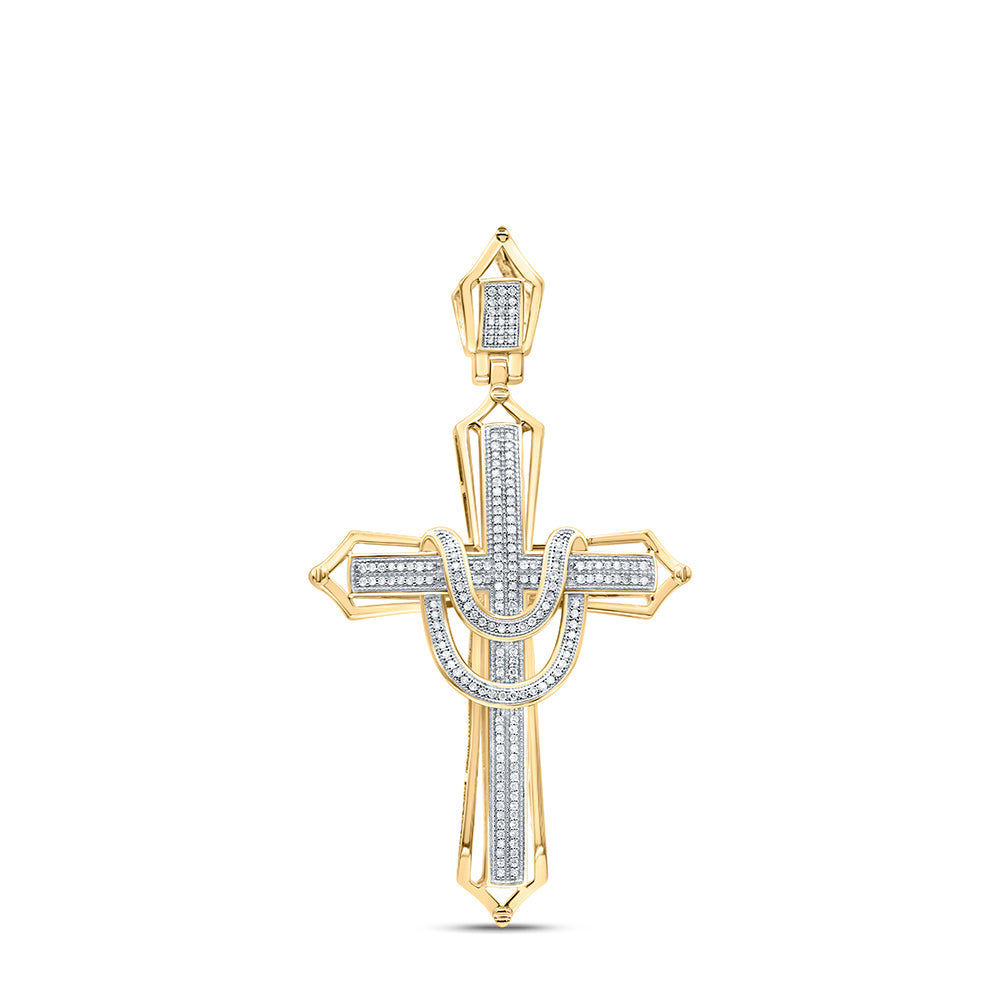 10K Yellow Gold Mens Round Natural Diamond Cross Charm Pendant 1/2 CTW 9.64 Gram