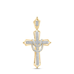 10K Yellow Gold Mens Round Natural Diamond Cross Charm Pendant 1/2 CTW 9.64 Gram