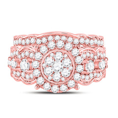 14kt Rose Gold Womens Round Diamond Bridal Wedding Engagement Ring Band Set 2.00 Cttw