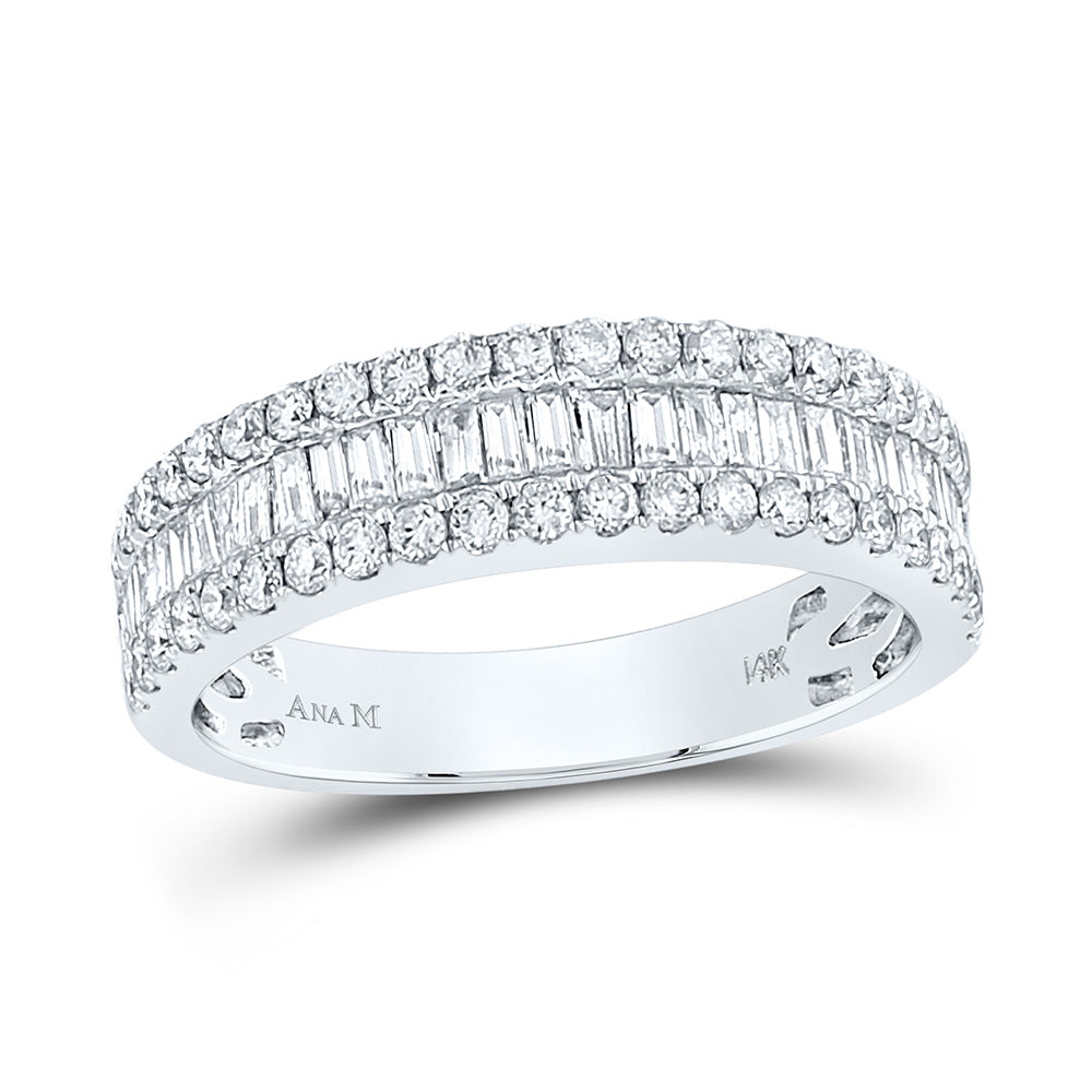 14kt White Gold Womens Baguette Diamond Anniversary Band Ring 7/8 Cttw