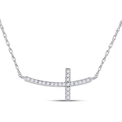 10kt White Gold Womens Round Diamond Small Horizontal Cross Pendant Necklace 1/20 Cttw