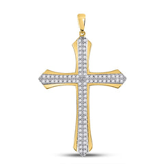 10kt Yellow Gold Mens Round Diamond Cross Religious Charm Pendant 1/5 Cttw