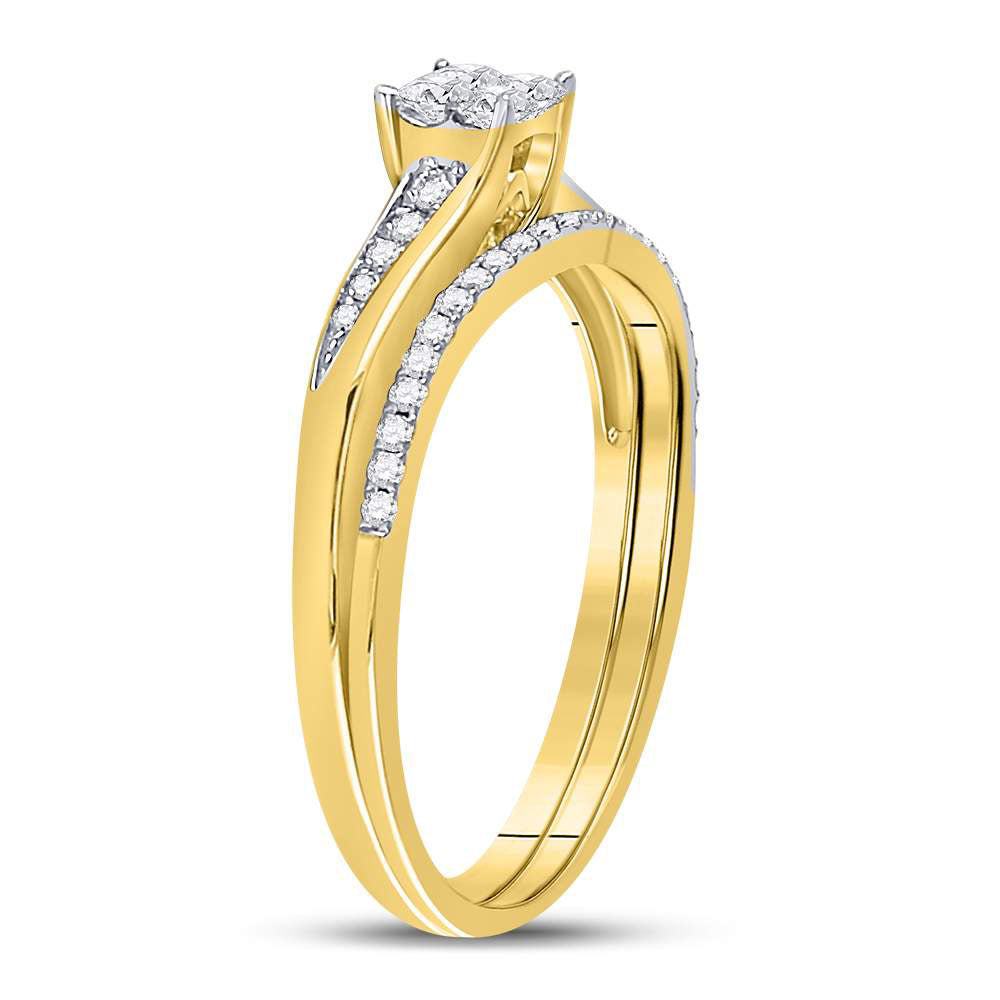 10kt Yellow Gold Princess Diamond Cluster Bridal Wedding Ring Band Set 1/3 Cttw