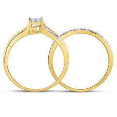 10kt Yellow Gold Princess Diamond Cluster Bridal Wedding Ring Band Set 1/3 Cttw