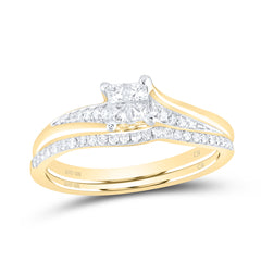 10kt Yellow Gold Princess Diamond Cluster Bridal Wedding Ring Band Set 1/3 Cttw