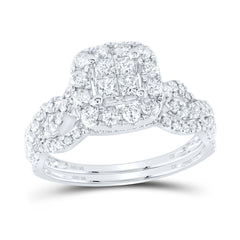 10kt White Gold Womens Princess Diamond Bridal Wedding Engagement Ring Band Set 1.00 Cttw
