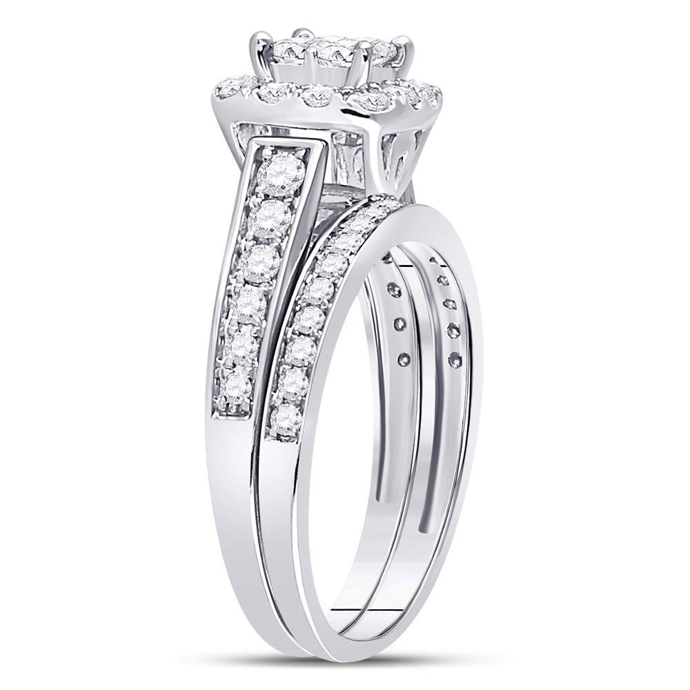 14kt White Gold Womens Princess Diamond Bridal Wedding Engagement Ring Band Set 1.00 Cttw