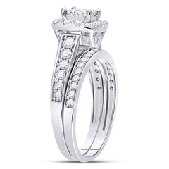 14kt White Gold Womens Princess Diamond Bridal Wedding Engagement Ring Band Set 1.00 Cttw