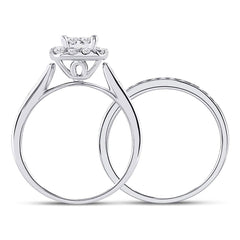 14kt White Gold Womens Princess Diamond Bridal Wedding Engagement Ring Band Set 1.00 Cttw