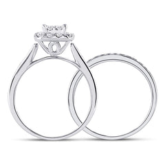 14kt White Gold Womens Princess Diamond Bridal Wedding Engagement Ring Band Set 1.00 Cttw