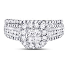 14kt White Gold Womens Princess Diamond Bridal Wedding Engagement Ring Band Set 1.00 Cttw