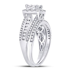 14kt White Gold Womens Princess Diamond Bridal Wedding Engagement Ring Band Set 1.00 Cttw