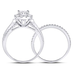 14kt White Gold Womens Princess Diamond Bridal Wedding Engagement Ring Band Set 1.00 Cttw