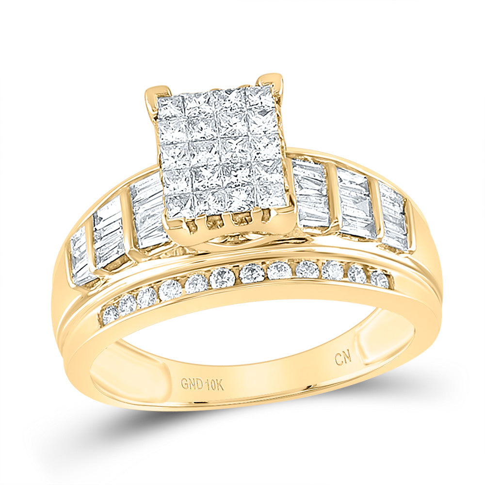 10kt Yellow Gold Womens Princess Diamond Cluster Bridal Wedding Engagement Ring 1.00 Cttw - Size 9