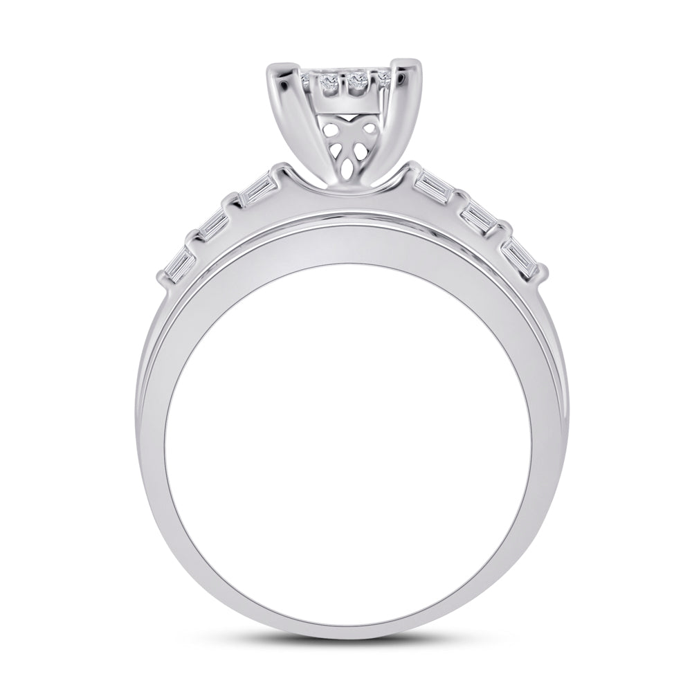 10kt White Gold Womens Princess Diamond Cluster Bridal Wedding Engagement Ring 1.00 Cttw