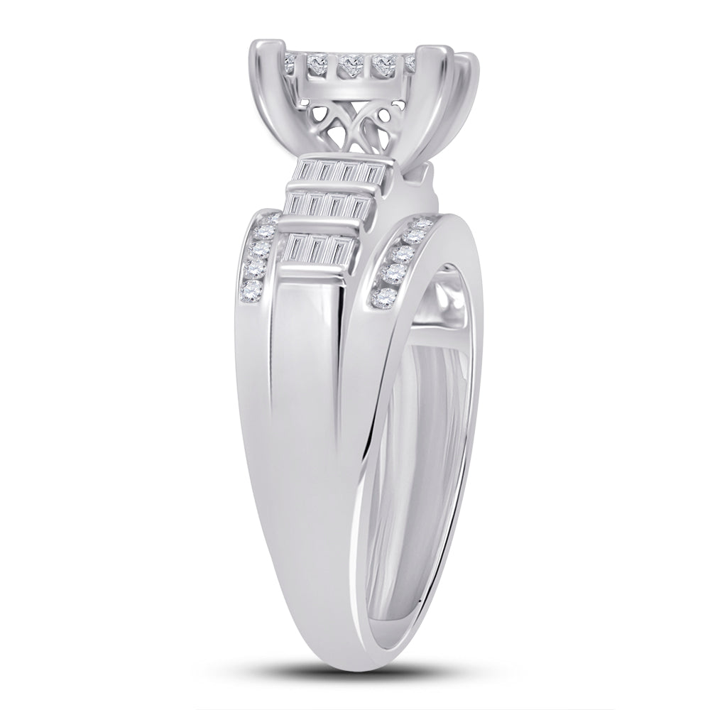 10kt White Gold Womens Princess Diamond Cluster Bridal Wedding Engagement Ring 1.00 Cttw