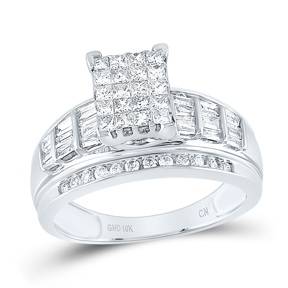 10kt White Gold Womens Princess Diamond Cluster Bridal Wedding Engagement Ring 1.00 Cttw