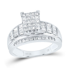10kt White Gold Womens Princess Diamond Cluster Bridal Wedding Engagement Ring 1.00 Cttw