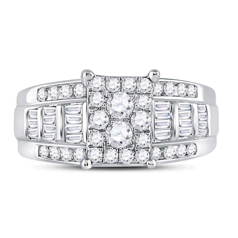 10K White Gold Womens Round Natural Diamond Rectangle Cluster Bridal Wedding Engagement Ring 7/8 CTW 4.33 Gram