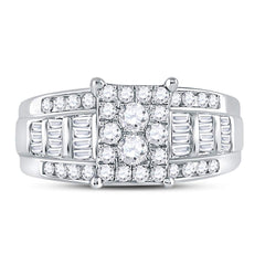 10K White Gold Womens Round Natural Diamond Rectangle Cluster Bridal Wedding Engagement Ring 7/8 CTW 4.33 Gram
