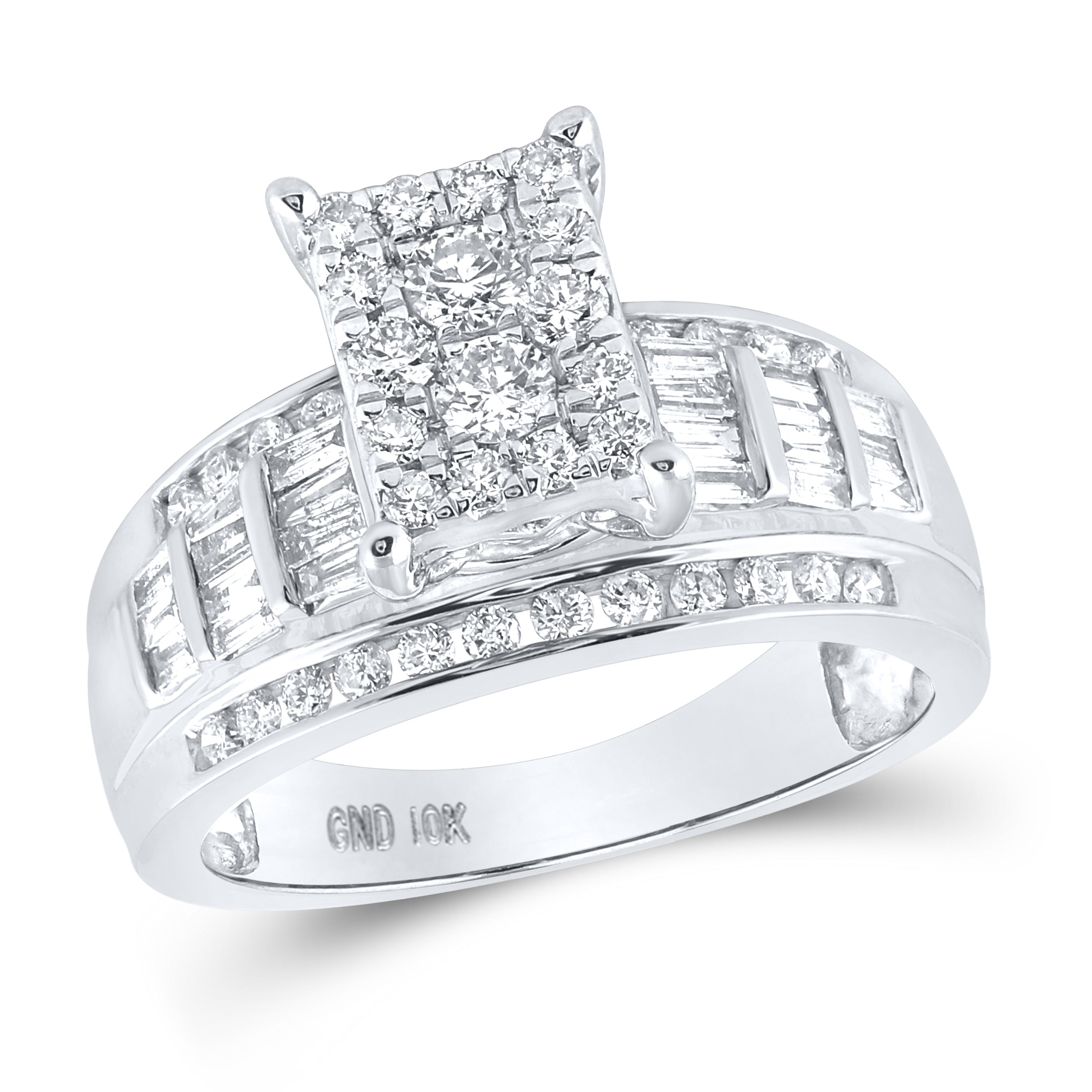 10kt White Gold Womens Round Diamond Rectangle Cluster Bridal Wedding Engagement Ring 7/8 Cttw - Size 8
