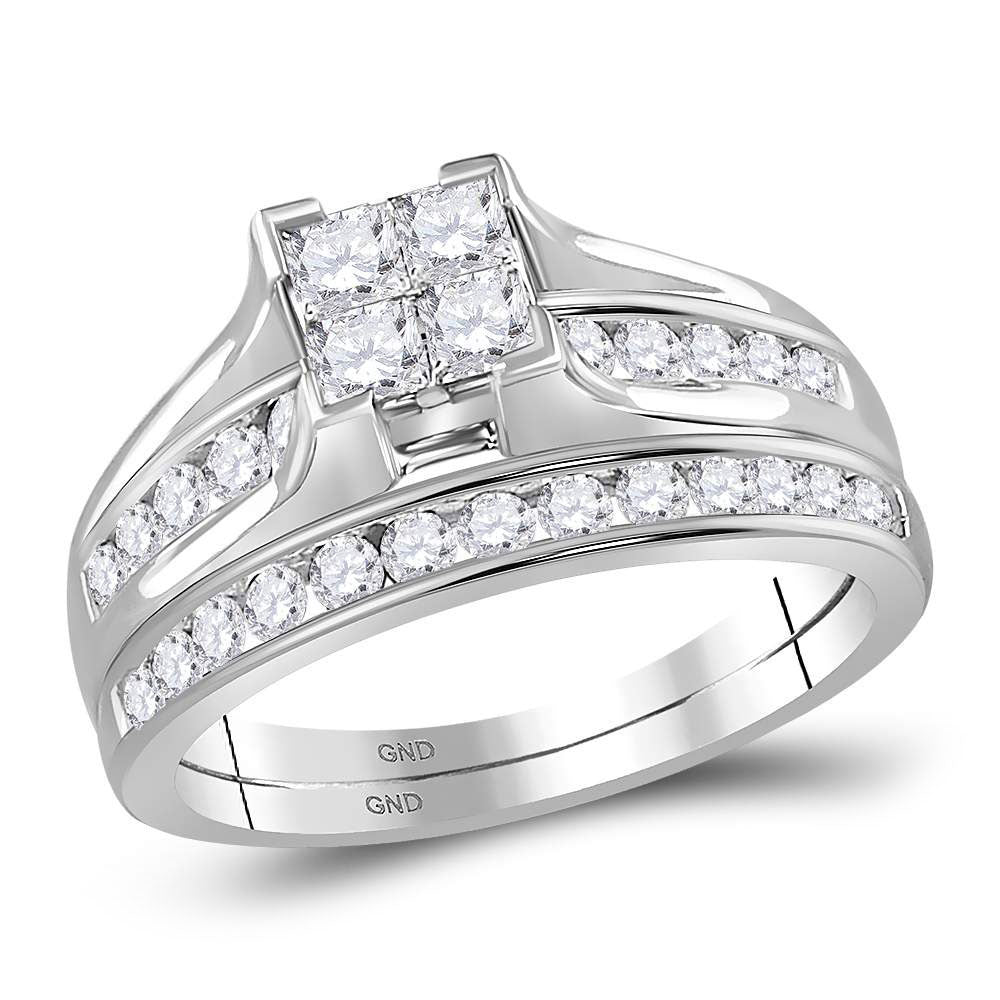 14kt White Gold Womens Princess Diamond Bridal Wedding Engagement Ring Band Set 1.00 Cttw - Size 8