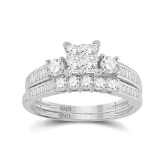 14kt White Gold Womens Princess Diamond Bridal Wedding Engagement Ring Band Set 1.00 Cttw