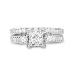 14kt White Gold Womens Princess Diamond Bridal Wedding Engagement Ring Band Set 1.00 Cttw