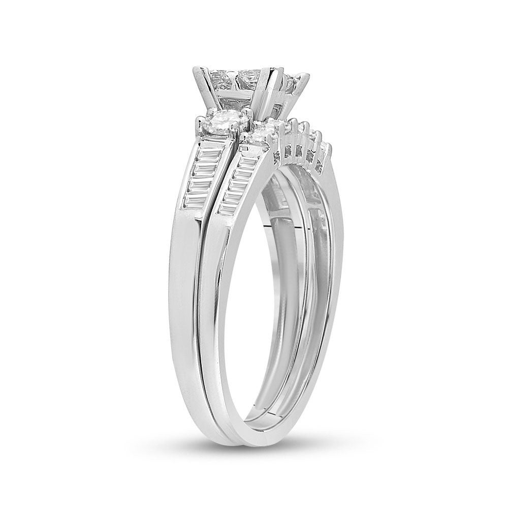 14kt White Gold Womens Princess Diamond Bridal Wedding Engagement Ring Band Set 1.00 Cttw