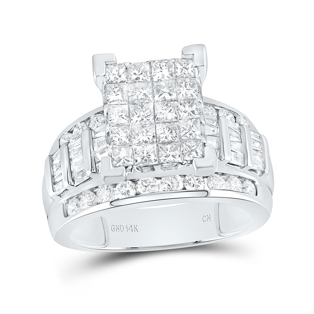 14kt White Gold Womens Princess Diamond Cluster Bridal Wedding Engagement Ring 2.00 Cttw