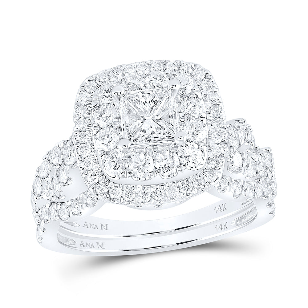 14kt White Gold Womens Princess Diamond Bridal Wedding Engagement Ring Band Set 2.00 Cttw (Certified)