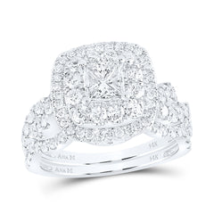 14kt White Gold Womens Princess Diamond Bridal Wedding Engagement Ring Band Set 2.00 Cttw (Certified)