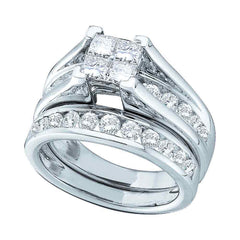 14kt White Gold Womens Princess Diamond Bridal Wedding Engagement Ring Band Set 2.00 Cttw