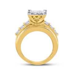 14kt Yellow Gold Womens Princess Diamond Cluster Bridal Wedding Engagement Ring 3.00 Cttw