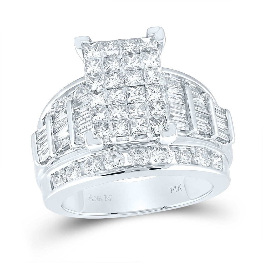 14kt White Gold Womens Princess Diamond Cluster Bridal Wedding Engagement Ring 3.00 Cttw Size 8