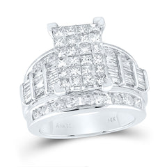 14kt White Gold Womens Princess Diamond Cluster Bridal Wedding Engagement Ring 3.00 Cttw Size 8