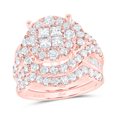 14kt Rose Gold Womens Princess Diamond Bridal Wedding Engagement Ring Band Set 3.00 Cttw