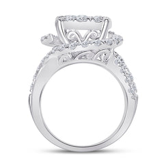 14kt White Gold Womens Princess Diamond Bridal Wedding Engagement Ring Band Set 3.00 Cttw