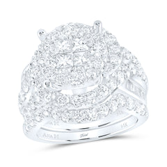 14kt White Gold Womens Princess Diamond Bridal Wedding Engagement Ring Band Set 3.00 Cttw