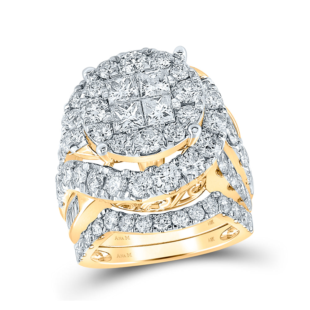 14kt Yellow Gold Womens Princess Diamond Bridal Wedding Engagement Ring Band Set 5-5/8 Cttw