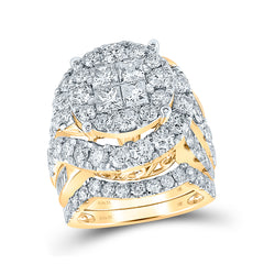 14kt Yellow Gold Womens Princess Diamond Bridal Wedding Engagement Ring Band Set 5-5/8 Cttw
