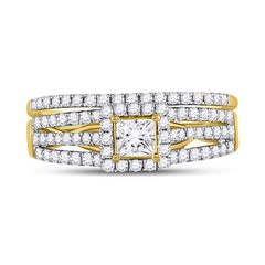 14kt Yellow Gold Womens Princess Diamond Bridal Wedding Engagement Ring Band Set 1.00 Cttw